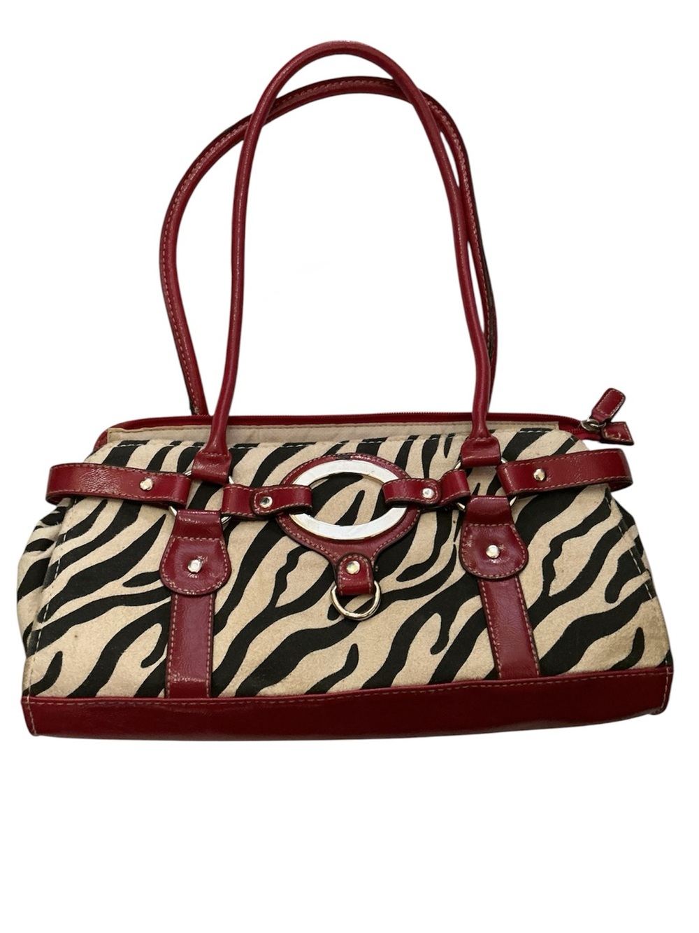 Red Trim Zebra Print Tote Bag - Women